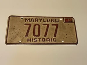 Vintage 1980 Maryland "HISTORIC" Nummernschild # 7077 - Bild 1 von 2