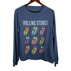 The Rolling Stones Women’s Sz Large Blue Graphic Crew Neck Sweatshirt Rock New - Picture 1 of 6