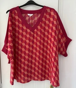 Ava Pink Geometric Tunic Top Plus Size 28 Cold Shoulder - Picture 1 of 5