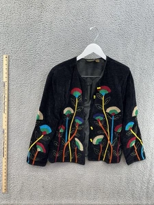 Allure Black Corduroy Hook & Eye Floral Long Sleeve Top Women's Size L POE - Picture 1 of 10