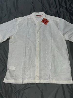 Camisa Cubana Havanera XL Para Hombre Blanca Lino Texturizada Boda Playa Informal Viaje Foto 1 de 4