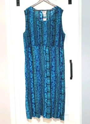 Maxi Vestido R & K Sin Mangas Para Mujer 30 Calzoncillos Top Madera Tropical Botón Acento Azul Foto 1 de 4
