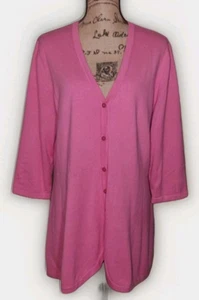 Neu ohne Etikett Isaac Mizrahi Live! - Rosa Strickjacke mit geschwungenem Saum und Knopfleiste - Damen XL - Bild 1 von 4