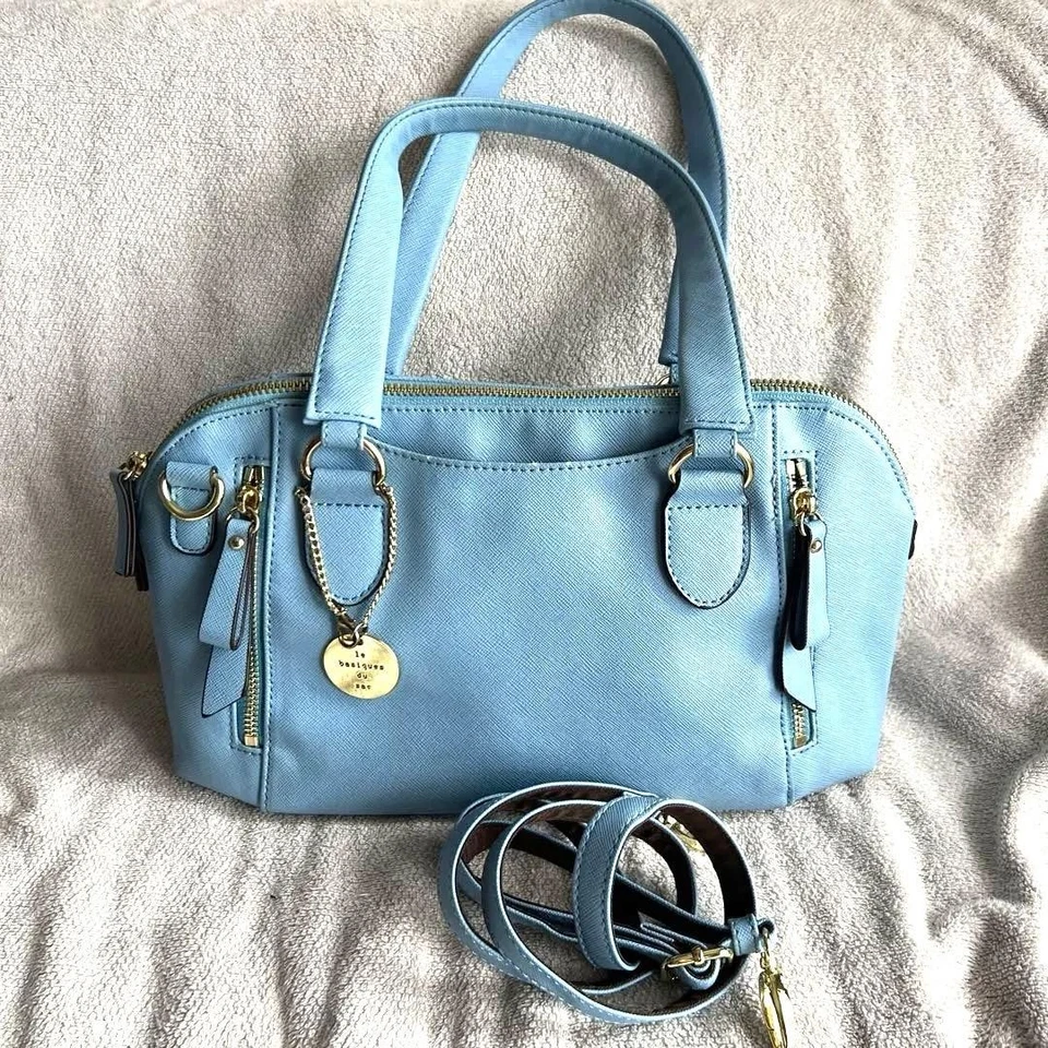 Le Basiques Du Sac Handbag Shoulder Bag Purse Faux Leather Blue USED Good Cond - Image 1 of 4