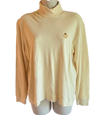 Top DE COLECCIÓN Ralph Lauren Para Mujer TALLA GRANDE Amarillo Cuello Alto ALGODÓN LOGOTIPO CREST Foto 1 de 4