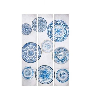 Biombo Azul Blanco Lienzo 122 x 2,5 x 180 cm Plato - Imagen 1 de 2