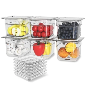 6 Pack Plastic Food Pan with Lid 1/6 Size 4 Inch Deep Restaurant Clear Food S... - Picture 1 of 7