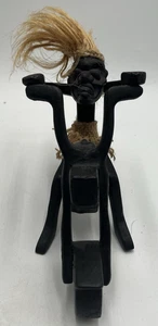 Hand Carved Wooden Primitive Wildman On A Motorcycle Folk Art - Picture 1 of 4