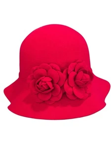 Old Country Road Bucket Hat Red Flower Band Felt Wool One Size Women's Cap - Picture 1 of 10