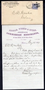 USA Boston 1869 Produce Merch ADVERTISING Cover with Letterhead. 3c Locomotive - Picture 1 of 2
