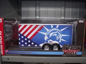 Auto world 1/18 Dual axle enclosed car trailer RW&B statue of liberty NIB - Picture 1 of 1