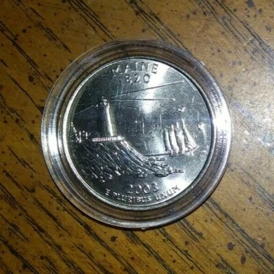 2003 D -  Maine State Quarter (UNCIRCULATED) + COIN CAPSULE!  - Image 1 of 2