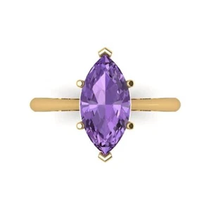 14K Yellow Gold Solitaire Vintage Engagement Ring, 2.5 ctw Simulated Alexandrite - Picture 1 of 11