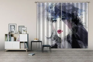 3D Fashion Hand Painted Lady RAING204 Window Photo Curtain Fabric Quality Honey - Bild 1 von 8