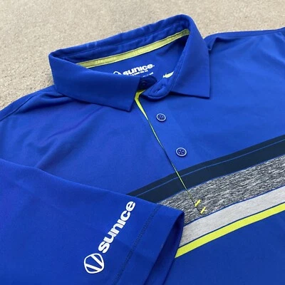Camisa polo Sunice para hombre talla grande azul a rayas manga corta elástica logotipo de golfista Foto 1 de 4