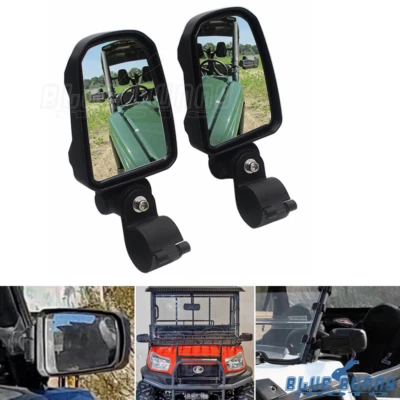 Pair UTV Rear View Side Mirrors 2" Roll Bar Clamp For Polaris RZR Kawasaki Mule - Image 1 of 4