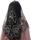 Embroidery  Traditioanl Triangle Scarf Black and White Christian Church Veils