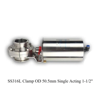 Pneumatic Sanitary Butterfly Valve SS316L Clamp OD 50.5mm Single Acting 1-1/2" - Image 1 of 4