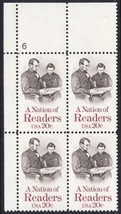 US #2106 20¢ Nation of Readers. Lincoln 6 UL Plate Block 1984 MNH - Picture 1 of 1
