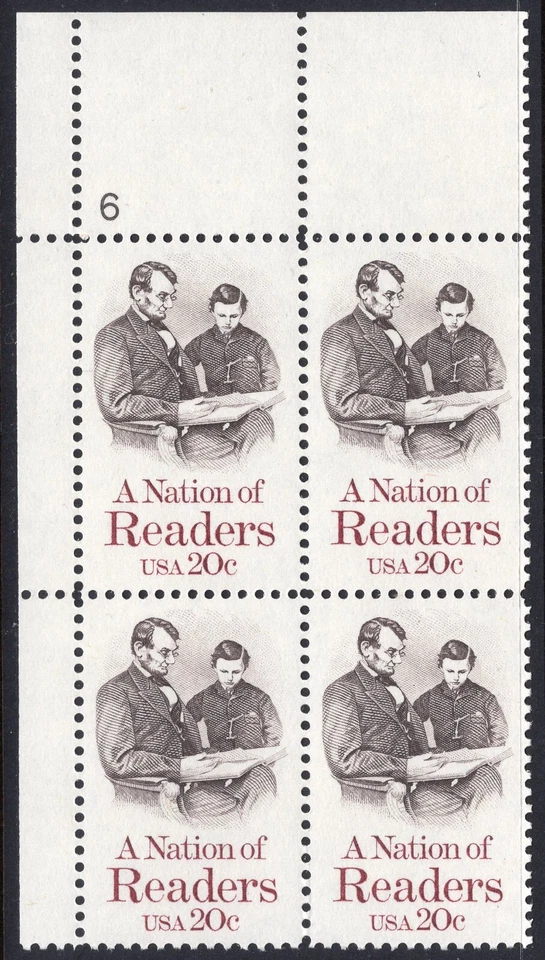 US #2106 20¢ Nation of Readers. Lincoln 6 UL Plate Block 1984 MNH - Image 1 of 1