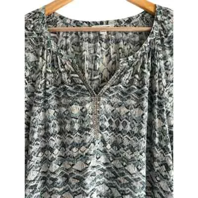 Blusa túnica azteca con cuentas cuello en V azul blanco negro talla grande playa almuerzo salón playa Foto 1 de 4