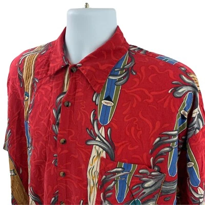 Colección Monzini, Waikiki Hawaiian Surfing Abotonada Para Hombre, Rojo, Talla XL Foto 1 de 4
