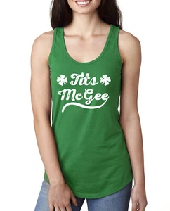 Tits McGee Funny Irish Clover Drinking Name St Patricks Day Racerback Tank Top - Picture 1 of 3
