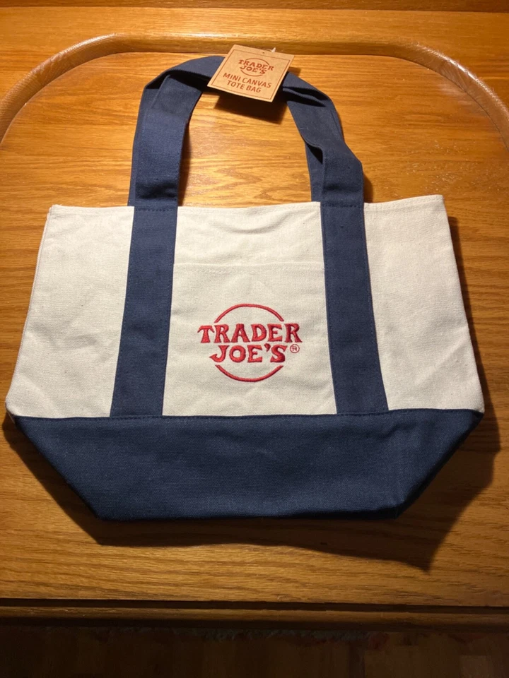 TRADER JOE'S MINI CANVAS TOTE BAG BLUE Limited Edition. NEXT DAY SHIPPING WOW !