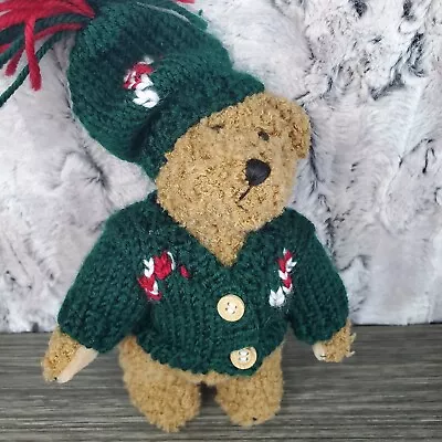 Vtg. Hug Fun 1998 Jointed Fuzzy Brown Teddy Bear With Green Knit Sweater and Hat - Image 1 of 4