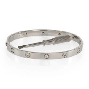 Cartier Love 10 Diamonds 18k White Gold Bangle Size 19 Screwdriver Paper Box - Picture 1 of 6