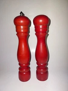 Vintage Najico Nakajima Holzwaren Japan rotes Holz 10" Salz & Pfeffermühle  - Bild 1 von 6