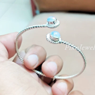 Bracciale rigido in argento sterling 925 con pietre preziose di fuoco... - Immagine 1 di 4