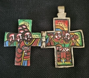 Äthiopisches koptisches Kreuz bemalte Ikone Anhänger afrikanisch - Bild 1 von 8