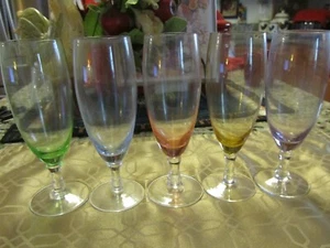 Hand Blown  Champagne Flutes Pink,Purple,Yellow,Green and Blue (5) GA-A-22 - Picture 1 of 4