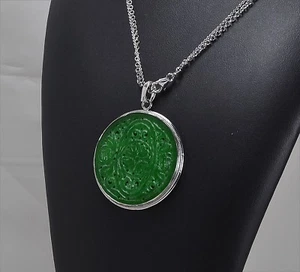 COLLANA CON CIONDOLO IN ARGENTO 925 CON GIADA VERDE CATENA DOPPIA AGDV 077 - Foto 1 di 3
