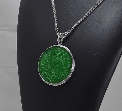 COLLANA CON CIONDOLO IN ARGENTO 925 CON GIADA VERDE CATENA DOPPIA AGDV 077 - Immagine 1 di 3