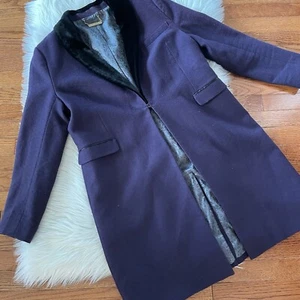 Weiche Umrandung Wollmischung Samt Langarm Long Trenchcoat Lila Größe M - Bild 1 von 8