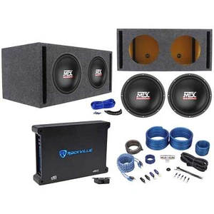 (2) MTX Terminator TN12-04 12” 800w Subwoofers+Vented Box+Mono Amplifier+Amp Kit - Picture 1 of 11