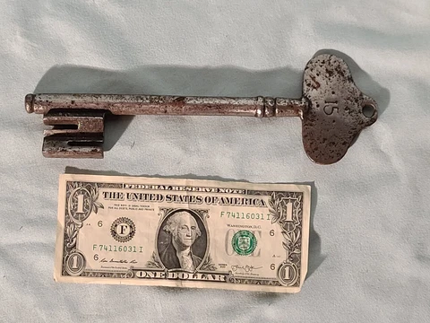 Large 8 1/2"  Wrought Iron Antique  Key, 18th / 19th Century (?), #1/10 Cover