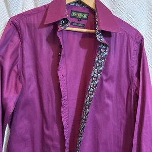 Inserch Icon Fuchsia Paisley Contrast Cuff Men's Long Sleeve Button Shirt Large - Picture 1 of 4
