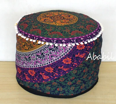 18" Round Pouf Ottoman Cover Multicolored Mandala Foot Stool Pouf Covers Throw  - Image 1 of 2