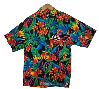 Vtg Toucan Dance Fast Lane Hawaiian Shirt Med Tropical Red Oak Junction Days 99 - Image 1 of 4
