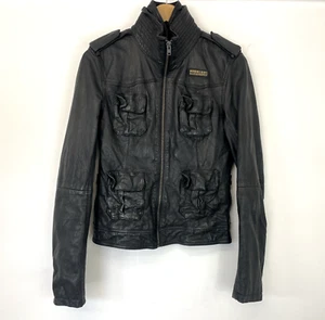 Chaqueta Vintage Superdry Negra 100% Cuero con Forro Union Jack - Talla XS - Imagen 1 de 12