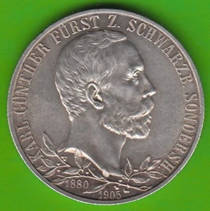 Coin Silver Schwarzburg-Sondershausen 2 Mark 1905 Wider Edge Bar nswleipzig - Picture 1 of 3
