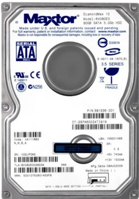 FESTPLATTE MAXTOR DIAMONDMAX 10 6V080E0 80GB 7200U/min 8MB SATA II 3.5'' Zoll - Bild 1 von 3