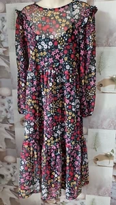 Next Black Multi Floral Sheer Long Sleeve Maxi Dress Size 10 - Picture 1 of 3