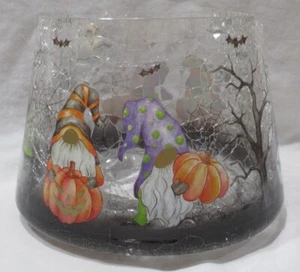 Yankee Candle Clear Crackle Jar Shade J/S CRACKLE HALLOWEEN GNOMES orange witch - Picture 1 of 6