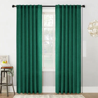 2 Panels Natural Linen Blended Curtains Semi Sheer Window Drapes Rod Pocket - Image 1 of 4