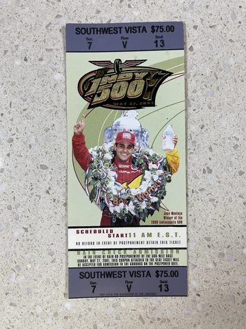 2001 Indianapolis Indy 500 Ticket Stub Helio Castroneves Juan Pablo Montoya Cover
