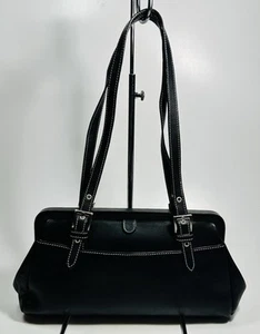 Tignanello Black Leather Double Shoulder Purse Doctor Framed Boston Bag Vintage - Picture 1 of 14